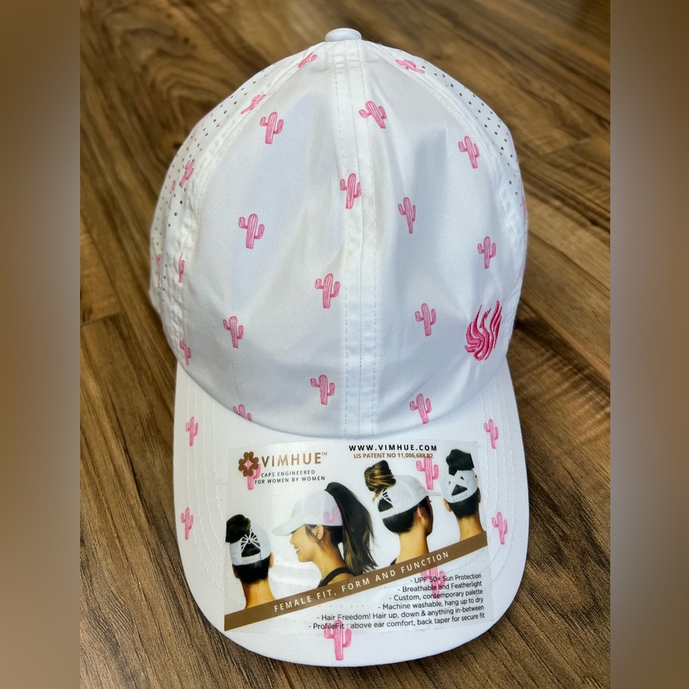 Vimhue Ponytail Hat Womens White Pink Cactus UPF 50 Adjustable Cap